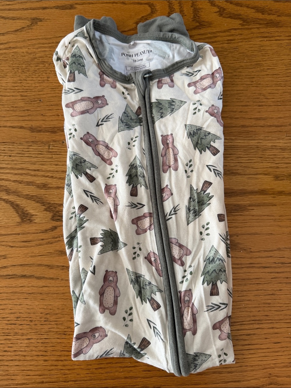 Posh Peanut Pink Bear & Green Tree Sleep Sack with Gray Trim